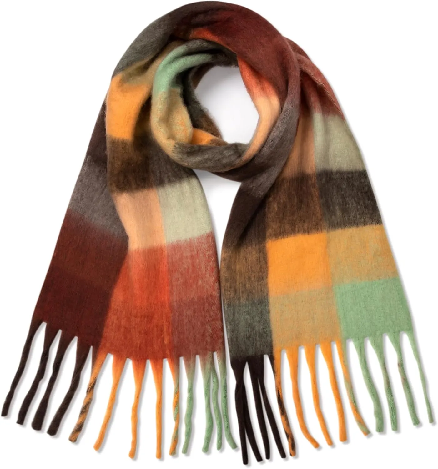 YSense Womens Winter Scarf Chunky Plaid Oversized Scarf Big Casual Tassel Thick Blanket Scarf Coloured Warm Shawl Wrap