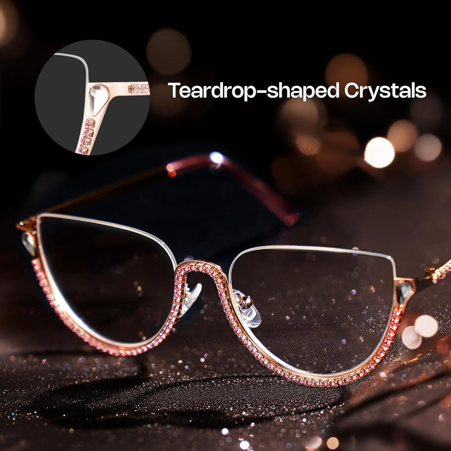 Zeelool Half Frame Cat Eye Glasses With Shiny Diamonds Sparkle ZJGM219641