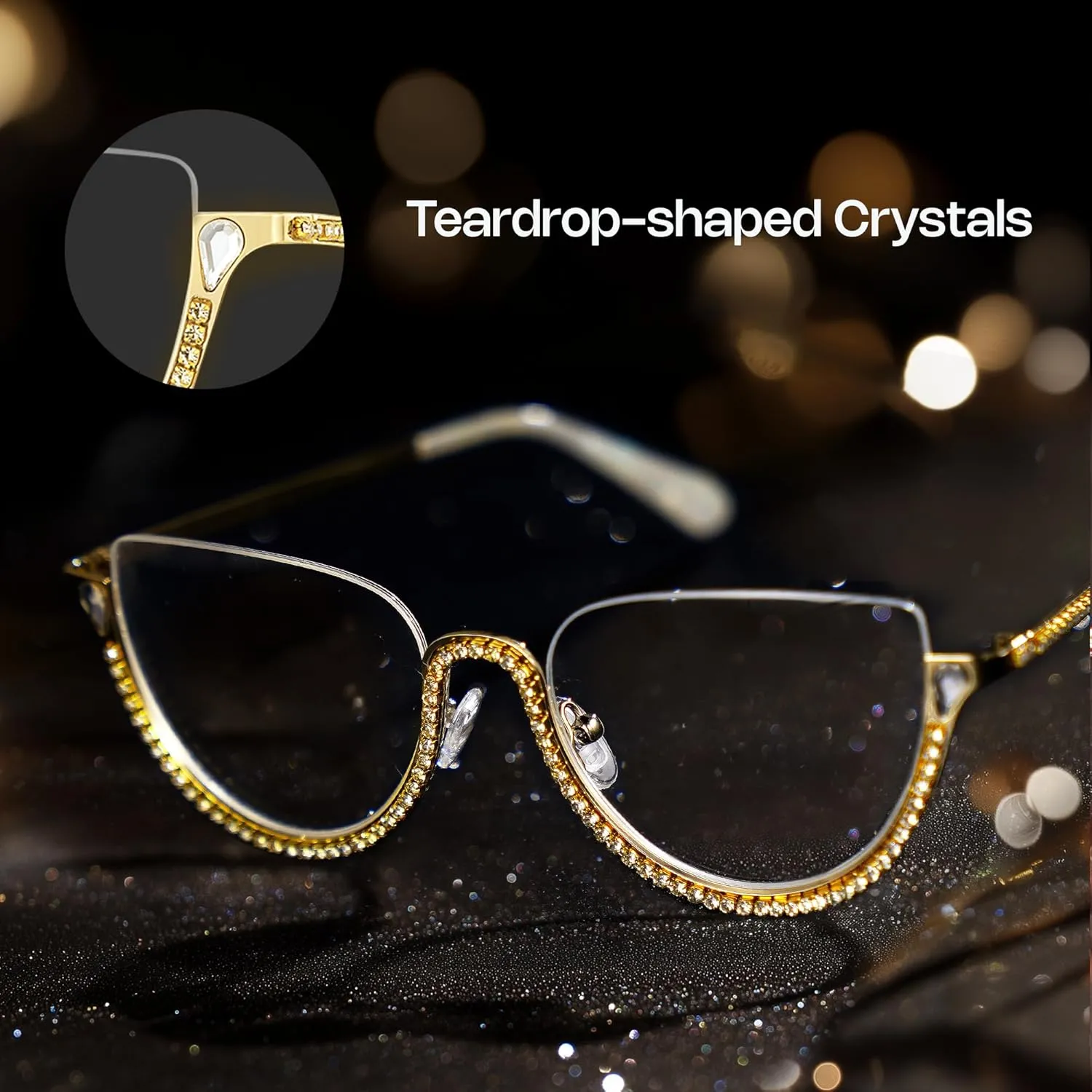 Zeelool Half Frame Cat Eye Glasses With Shiny Diamonds Sparkle ZJGM219641