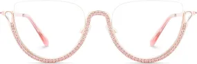 Zeelool Half Frame Cat Eye Glasses With Shiny Diamonds Sparkle ZJGM219641