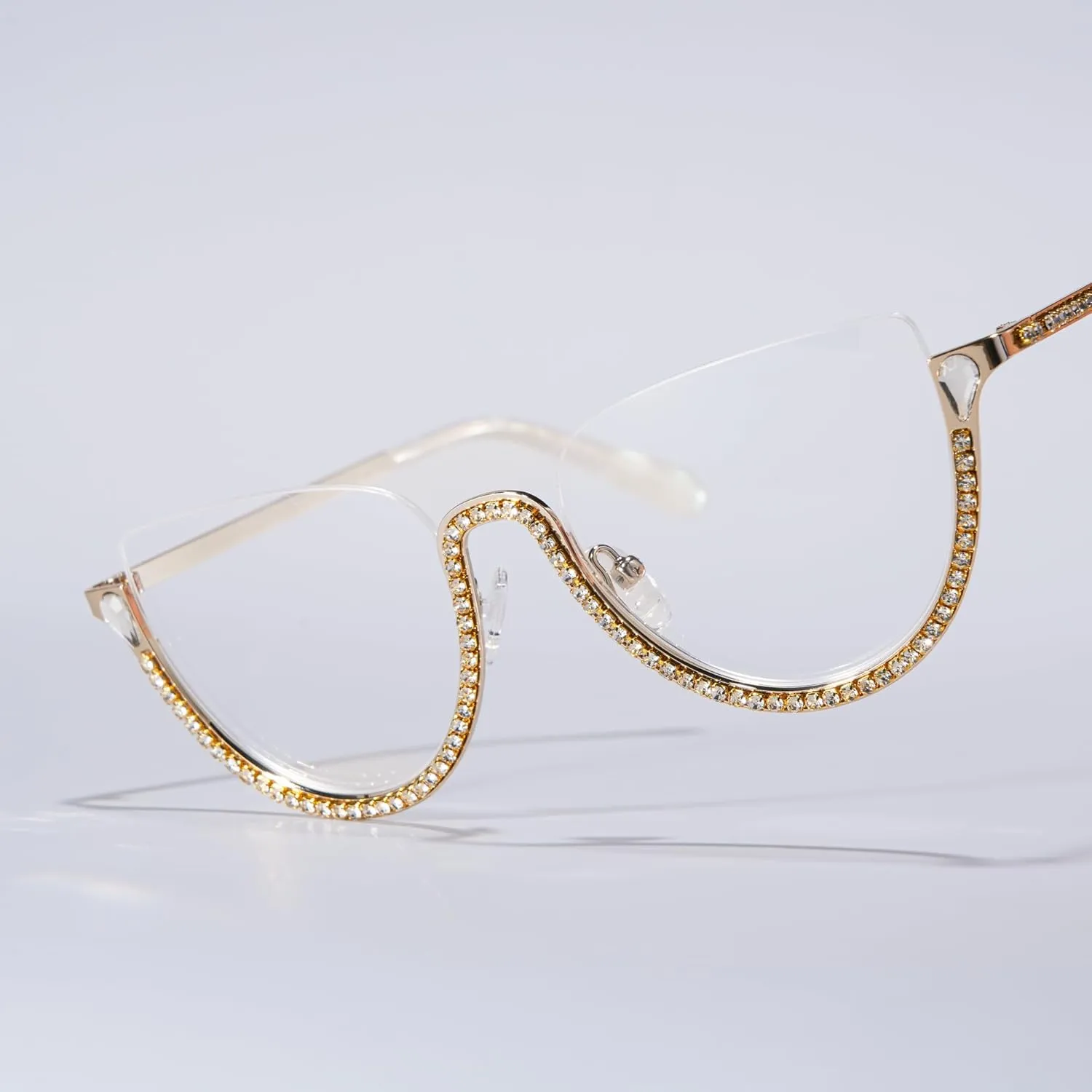 Zeelool Half Frame Cat Eye Glasses With Shiny Diamonds Sparkle ZJGM219641