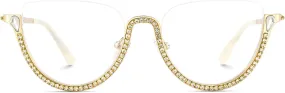 Zeelool Half Frame Cat Eye Glasses With Shiny Diamonds Sparkle ZJGM219641