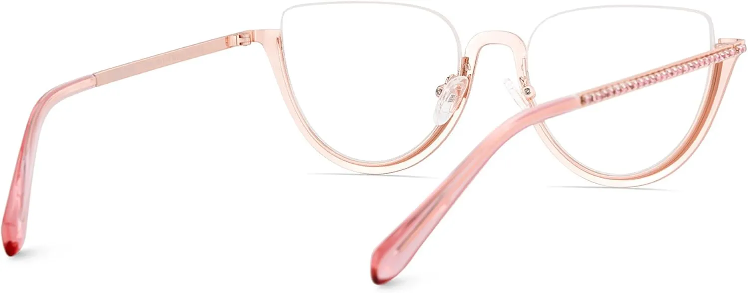Zeelool Half Frame Cat Eye Glasses With Shiny Diamonds Sparkle ZJGM219641