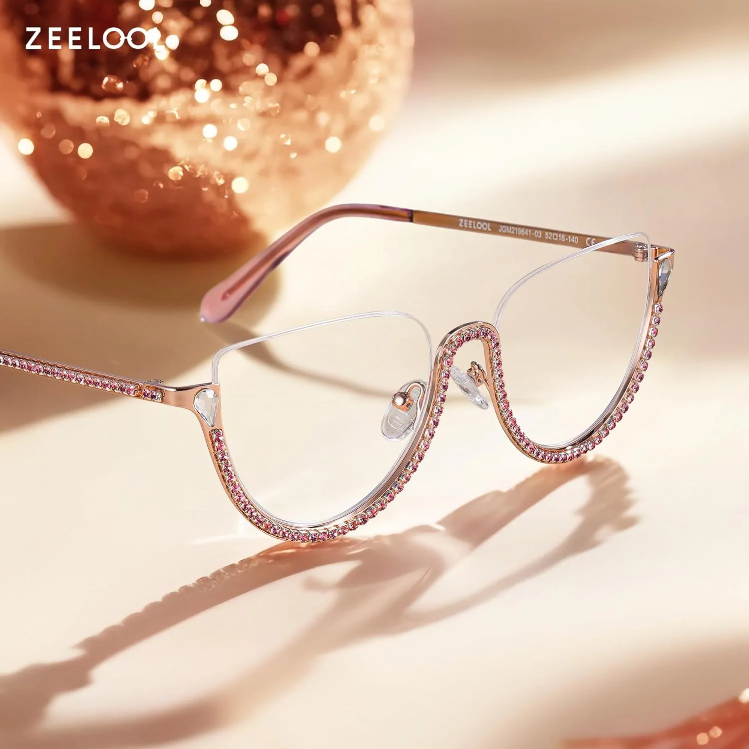 Zeelool Half Frame Cat Eye Glasses With Shiny Diamonds Sparkle ZJGM219641