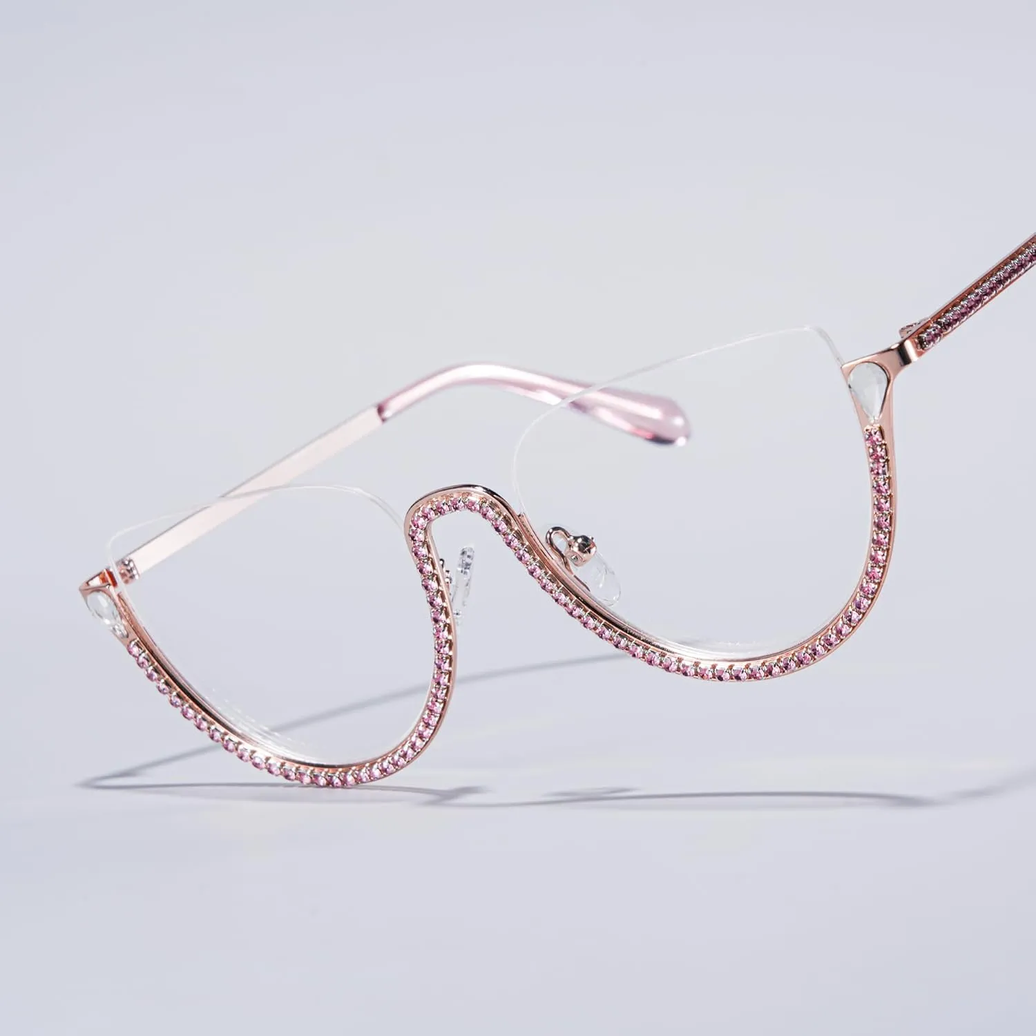 Zeelool Half Frame Cat Eye Glasses With Shiny Diamonds Sparkle ZJGM219641