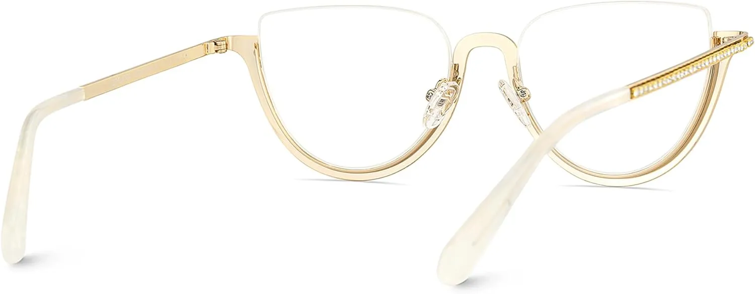 Zeelool Half Frame Cat Eye Glasses With Shiny Diamonds Sparkle ZJGM219641