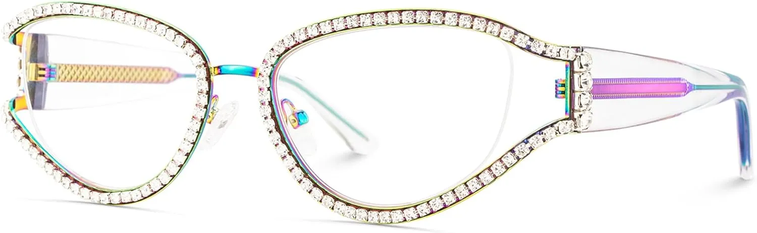Zeelool Ladies's Cat Eye Frame Glasses With Shiny Diamonds Star GlassesZJGM237991