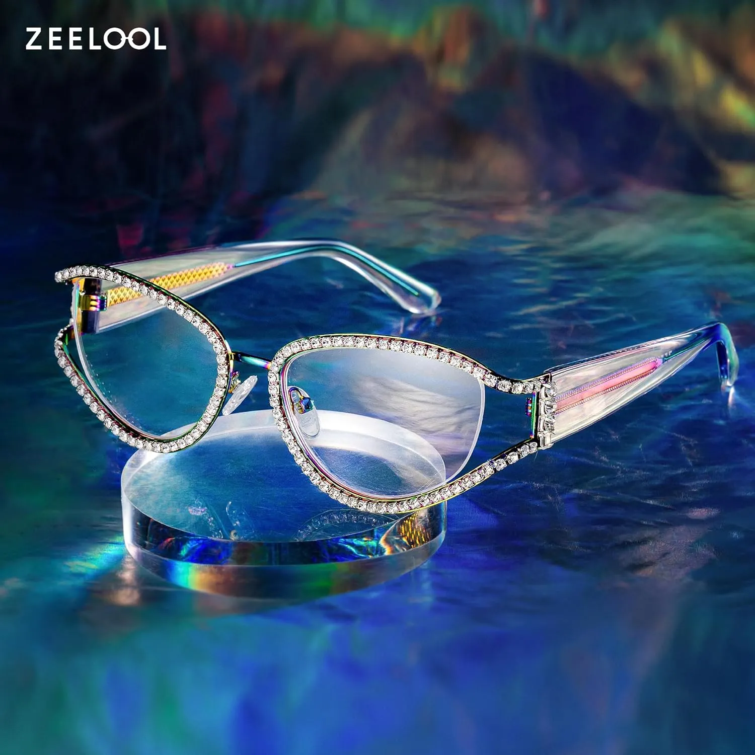 Zeelool Ladies's Cat Eye Frame Glasses With Shiny Diamonds Star GlassesZJGM237991