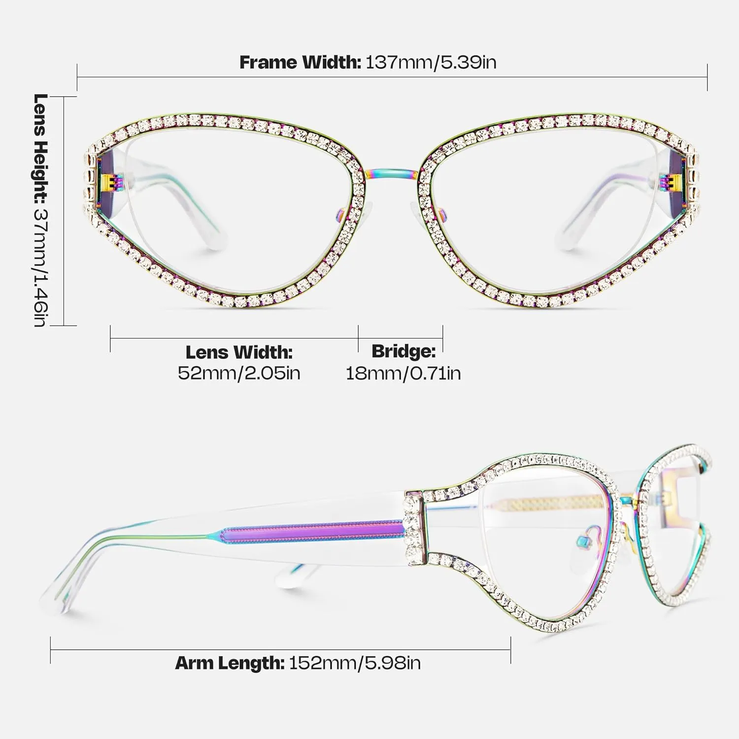 Zeelool Ladies's Cat Eye Frame Glasses With Shiny Diamonds Star GlassesZJGM237991
