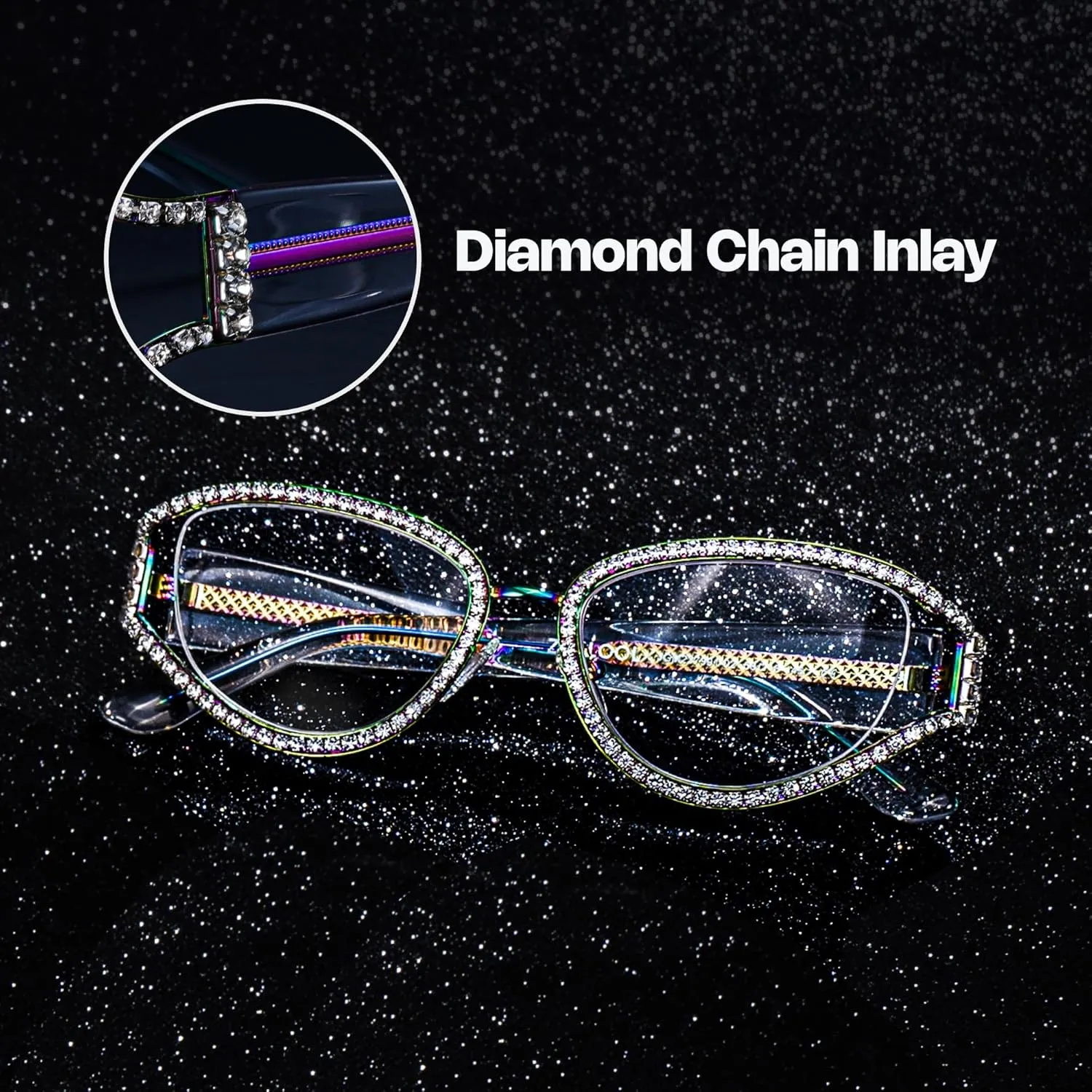 Zeelool Ladies's Cat Eye Frame Glasses With Shiny Diamonds Star GlassesZJGM237991